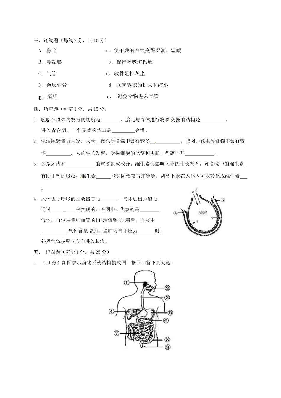山西省晋中市榆社县七年级生物下学期期中试卷 新人教版试卷_第3页