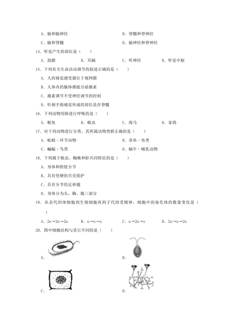 中考生物质检试卷试卷_第3页