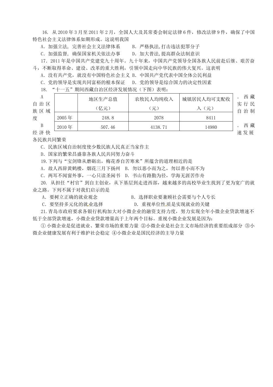 九年级政治4月教学调研试卷 新人教版试卷_第2页