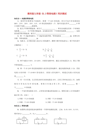 九年级物理上册 等效电路同步测试 教科版试卷