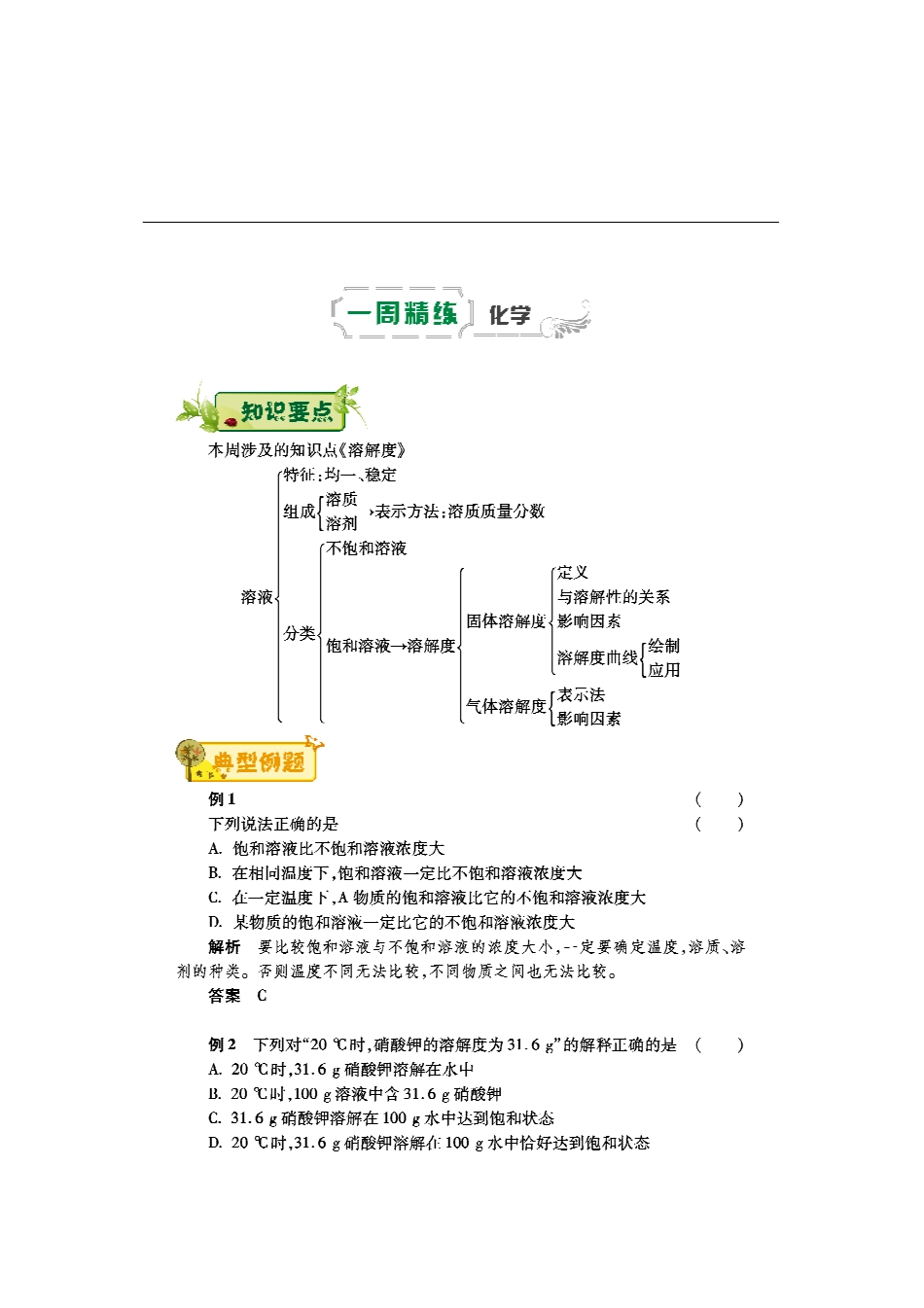 九年级化学下学期第六周(溶解度)辅导总结(pdf) 新人教版试卷_第1页
