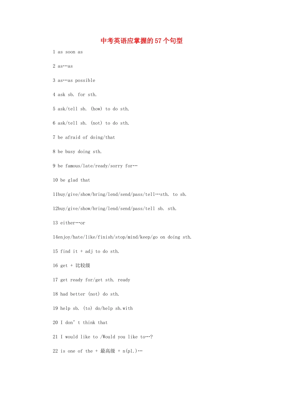 中考英语 应掌握的57个句型 外研版试卷_第1页