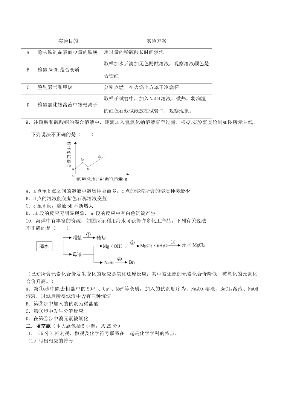 九年级化学学业水平调研检测试卷试卷_第2页