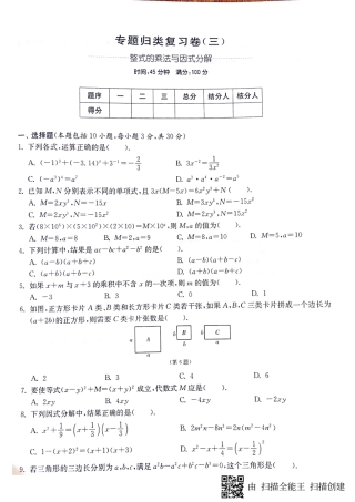 山东省济宁市梁山县八年级数学上册 期末专题 整式的乘法与因式分解归类复习卷(pdf，无答案)(新版)新人教版试卷