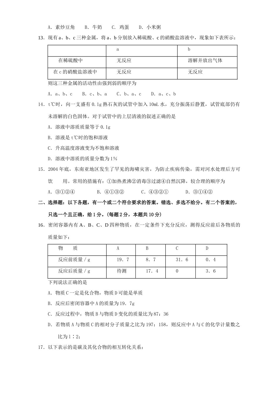 九年级化学第一次模拟调研测试试卷_第3页