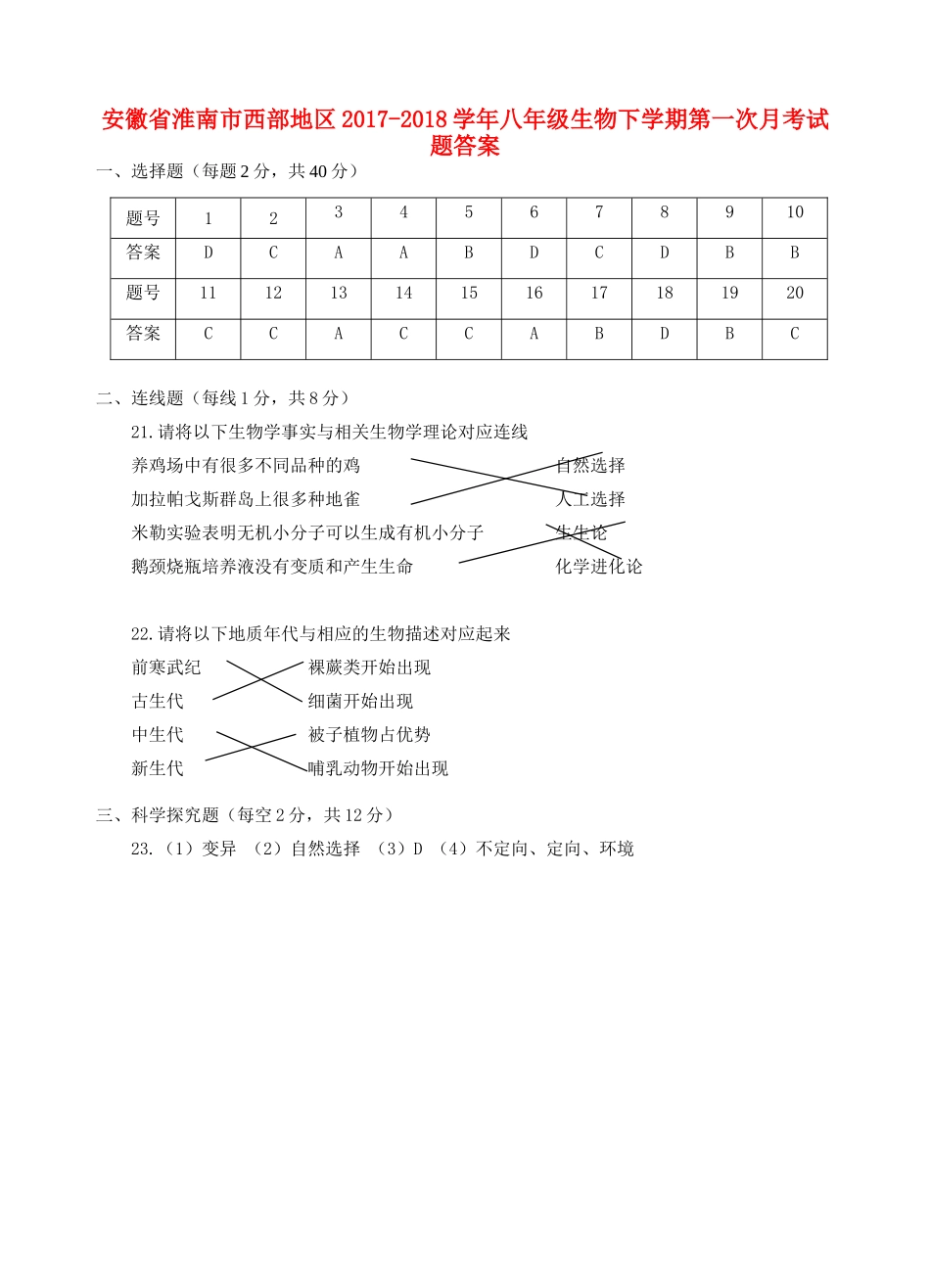 安徽省淮南市西部地区八年级生物下学期第一次月考试卷答案 新人教版 安徽省淮南市西部地区八年级生物下学期第一次月考试卷(pdf) 新人教版 安徽省淮南市西部地区八年级生物下学期第一次月考试卷(pdf) 新人教版_第1页