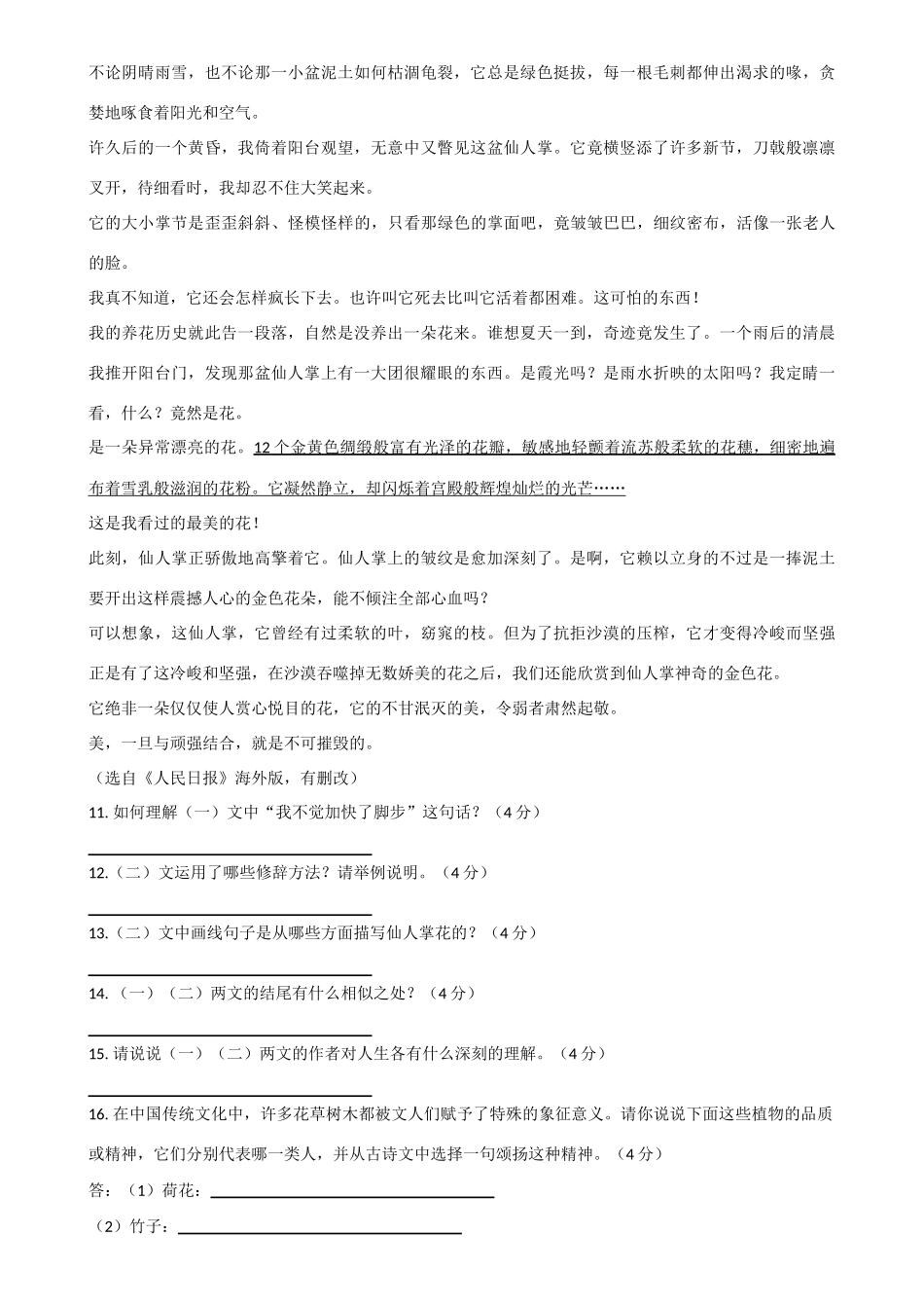 四川省德阳市七年级语文10月月考试卷_第3页