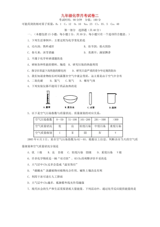 九年级化学月考试卷二 沪教版试卷