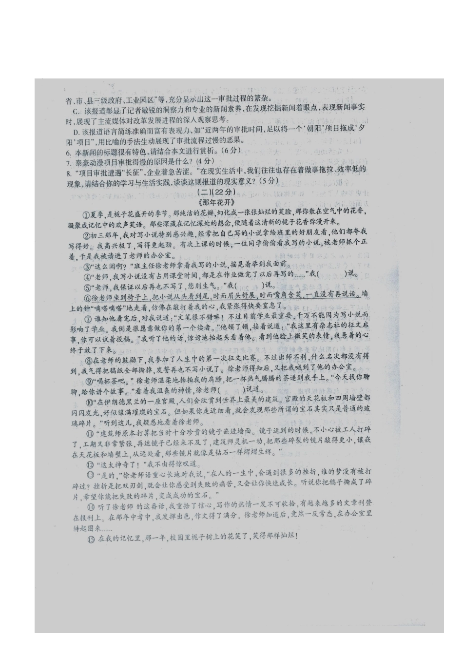 安徽省滁州市全椒县 八年级语文上学期期中试卷新人教版试卷_第3页