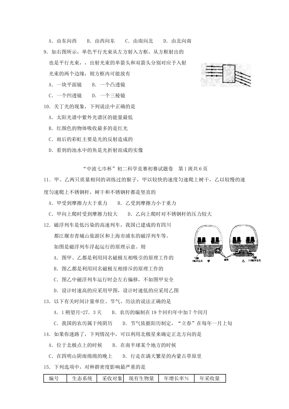 宁波七中杯 八年级科学竞赛初赛试卷_第2页