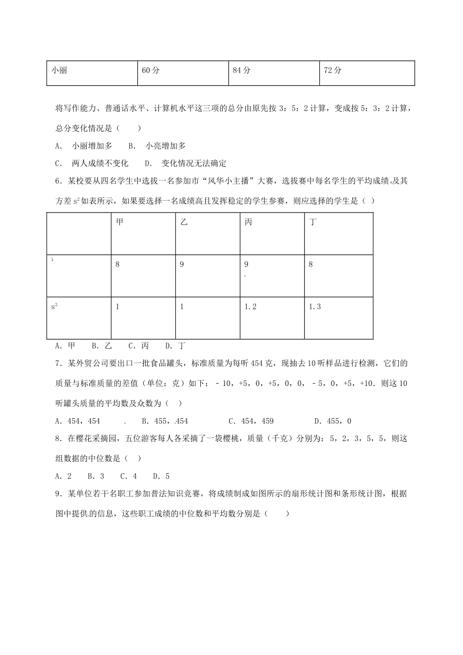 山东省龙口市兰高镇八年级数学上册 第三章 数据的分析课后巩固训练五 鲁教版五四制试卷_第2页