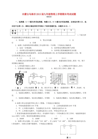 内蒙古乌海市届九年级物理上学期期末考试试题
