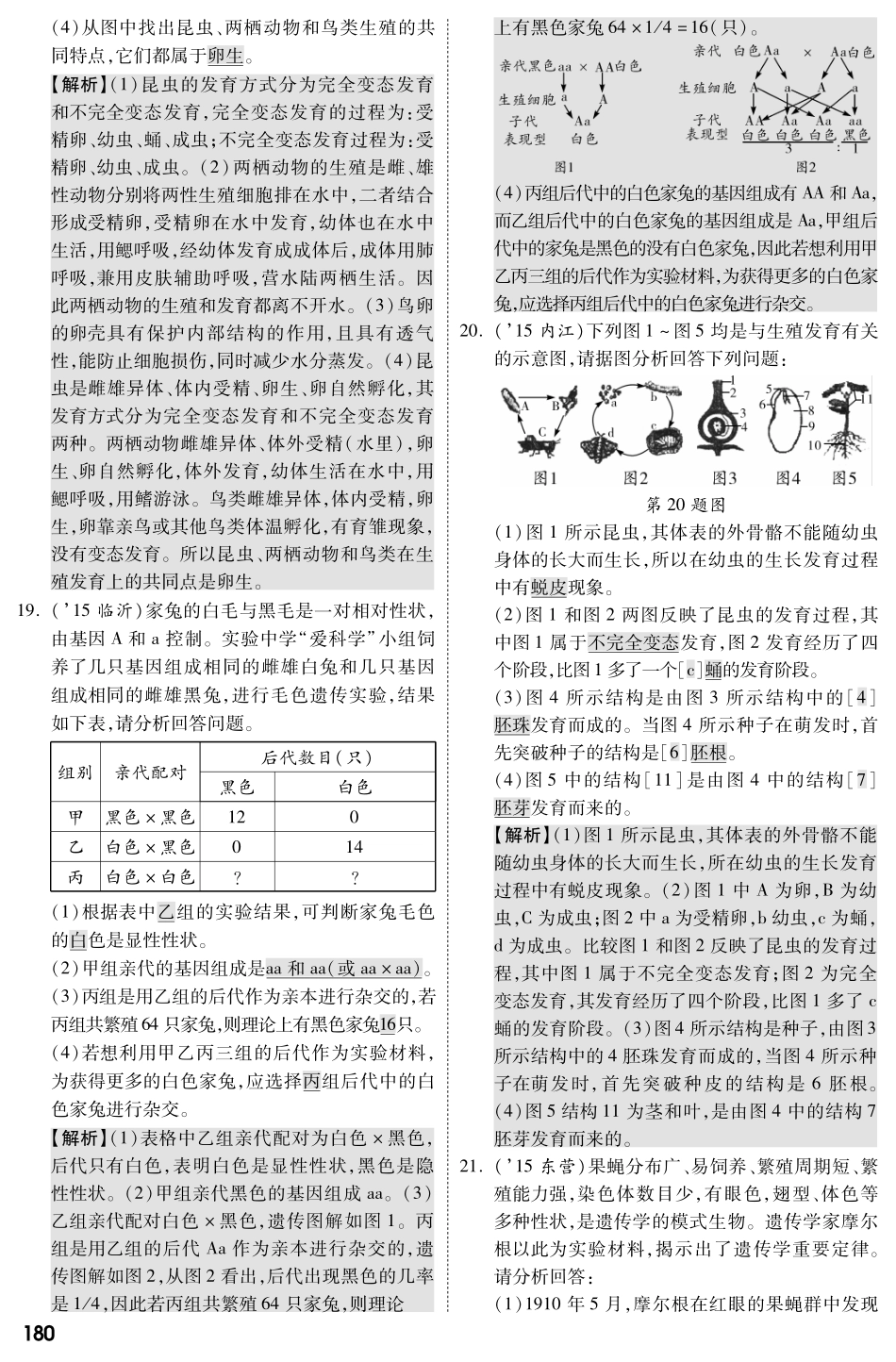 中考生物 第二部分 重点专题突破 专题七 生物的生殖、发育与遗传复习专题综合训练(pdf，含解析) 苏教版试卷_第3页
