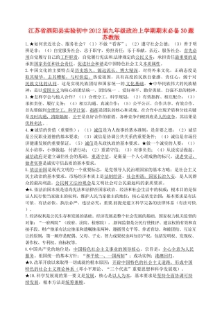 九年级政治上学期期末必备30题 苏教版试卷