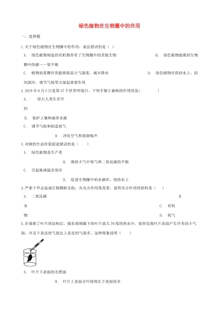 中考生物 绿色植物在生物圈中的作用专题复习试卷
