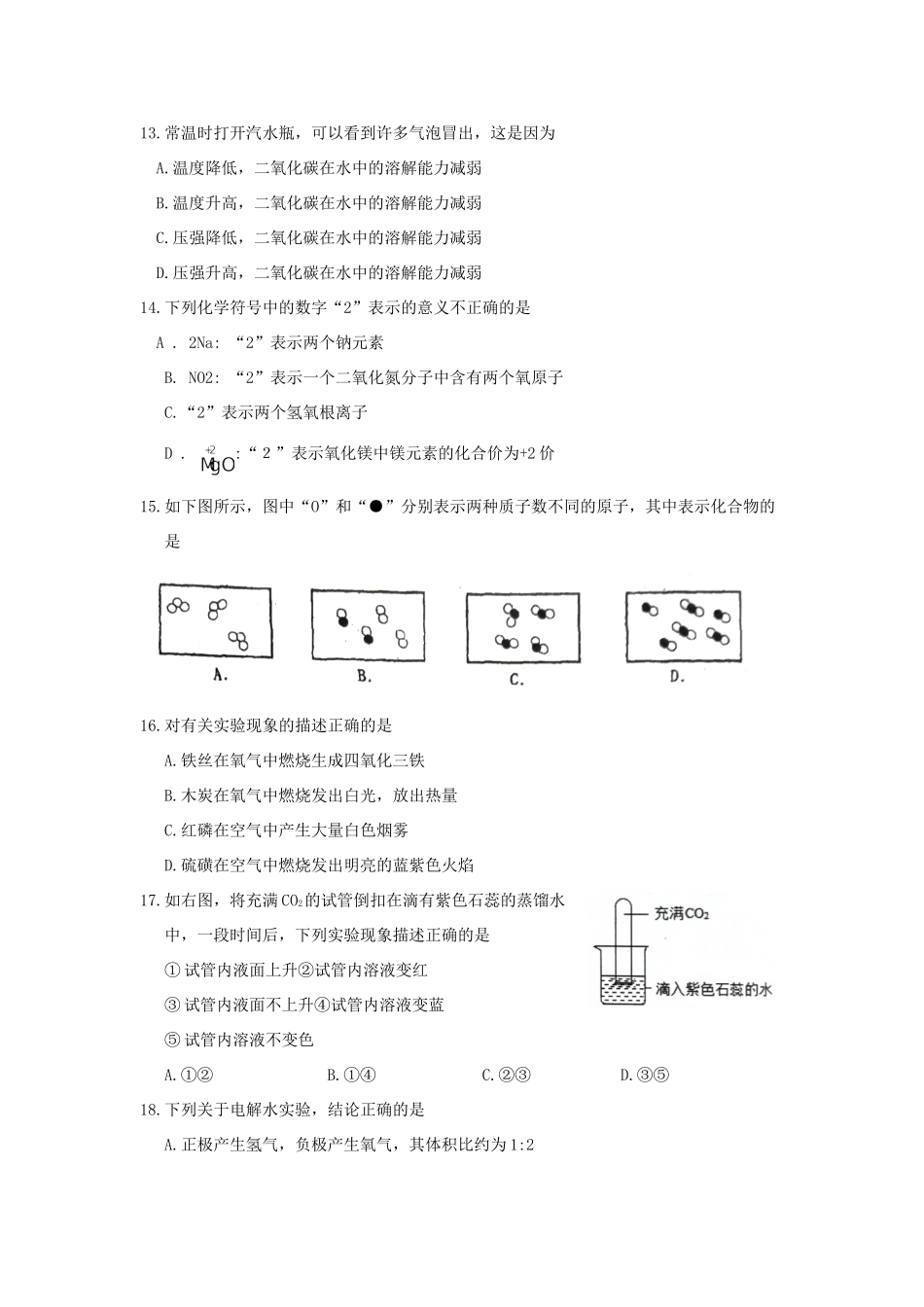 九年级化学上学期期中质量监测卷试卷_第3页