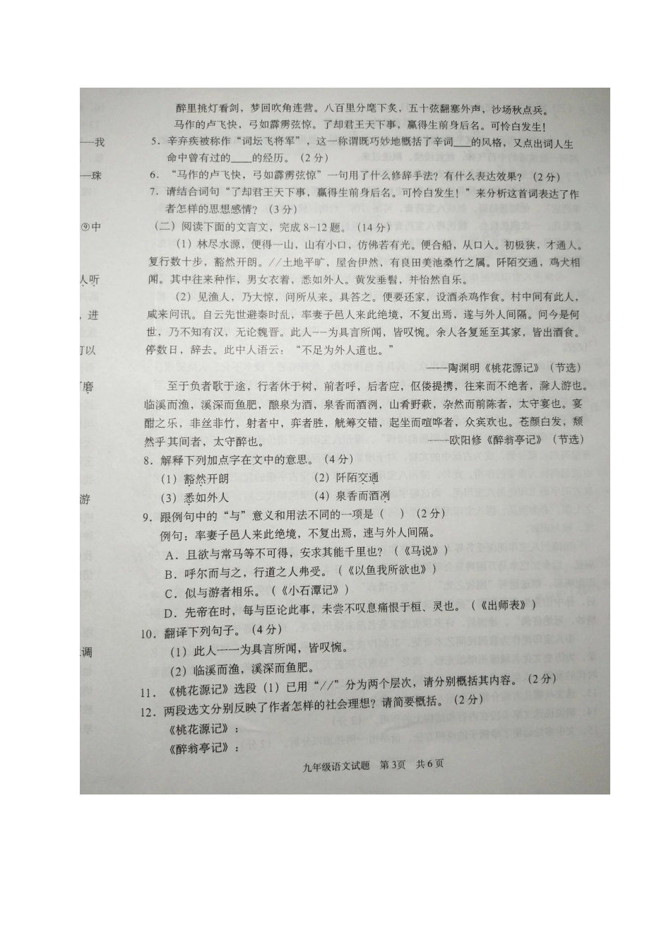 山东省枣庄市峄城区九年级语文下学期第三次模拟试卷试卷_第3页
