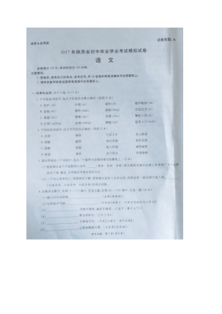 初中语文毕业学业考试模拟试题(扫描版，无答案) 试题