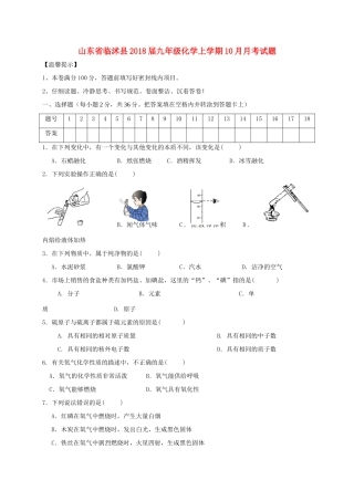 山东省临沭县九年级化学上学期10月月考试卷 新人教版试卷