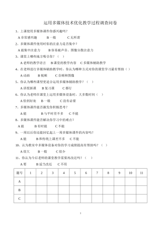 运用多媒体技术优化教学过程问卷调查表