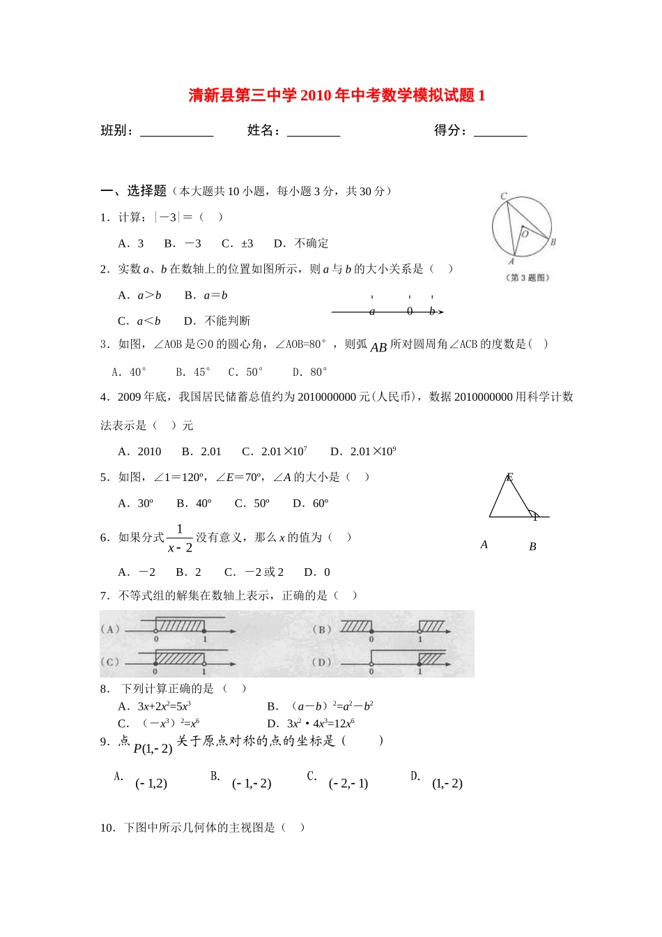 九年级数学模拟试卷人教版试卷_第1页