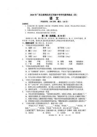 中考语文学科素养测试(四)试卷试卷
