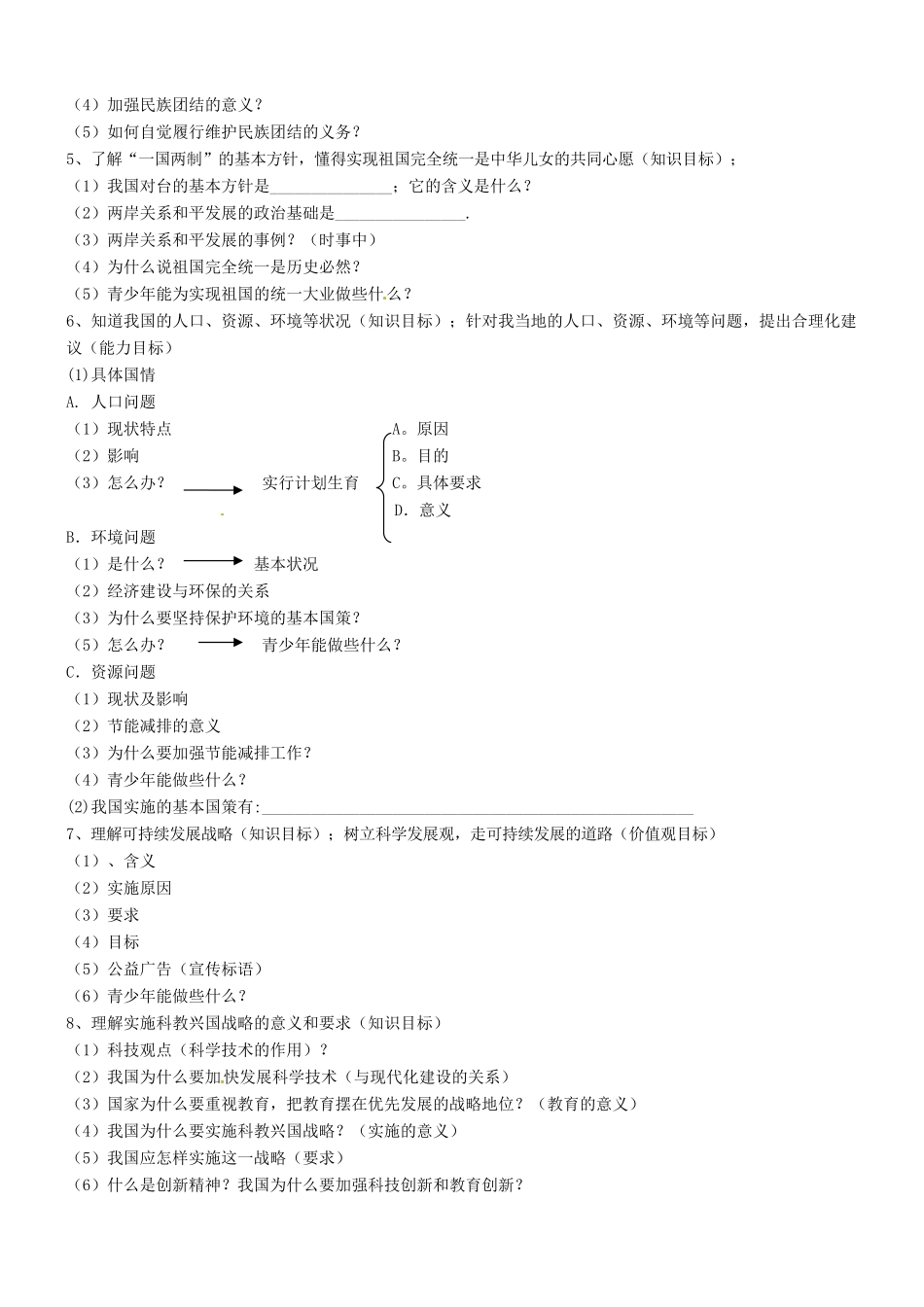 九年级政治 复习要点 人教新课标版试卷_第3页
