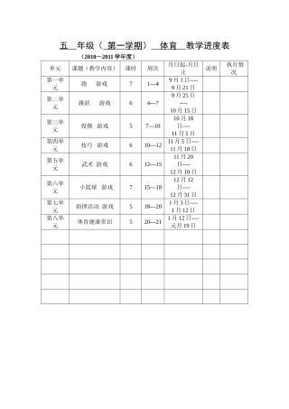 五年级上学期体育集体备课进度及第一单元单元计划1