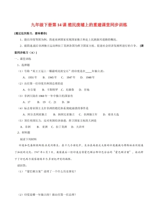 九年级历史下册 314(殖民废墟上的重建)同步训练 北师大版试卷