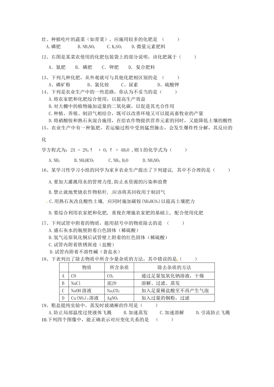 九年级化学下册 第十一单元(盐和化肥)单元综合试卷 新人教版试卷_第2页