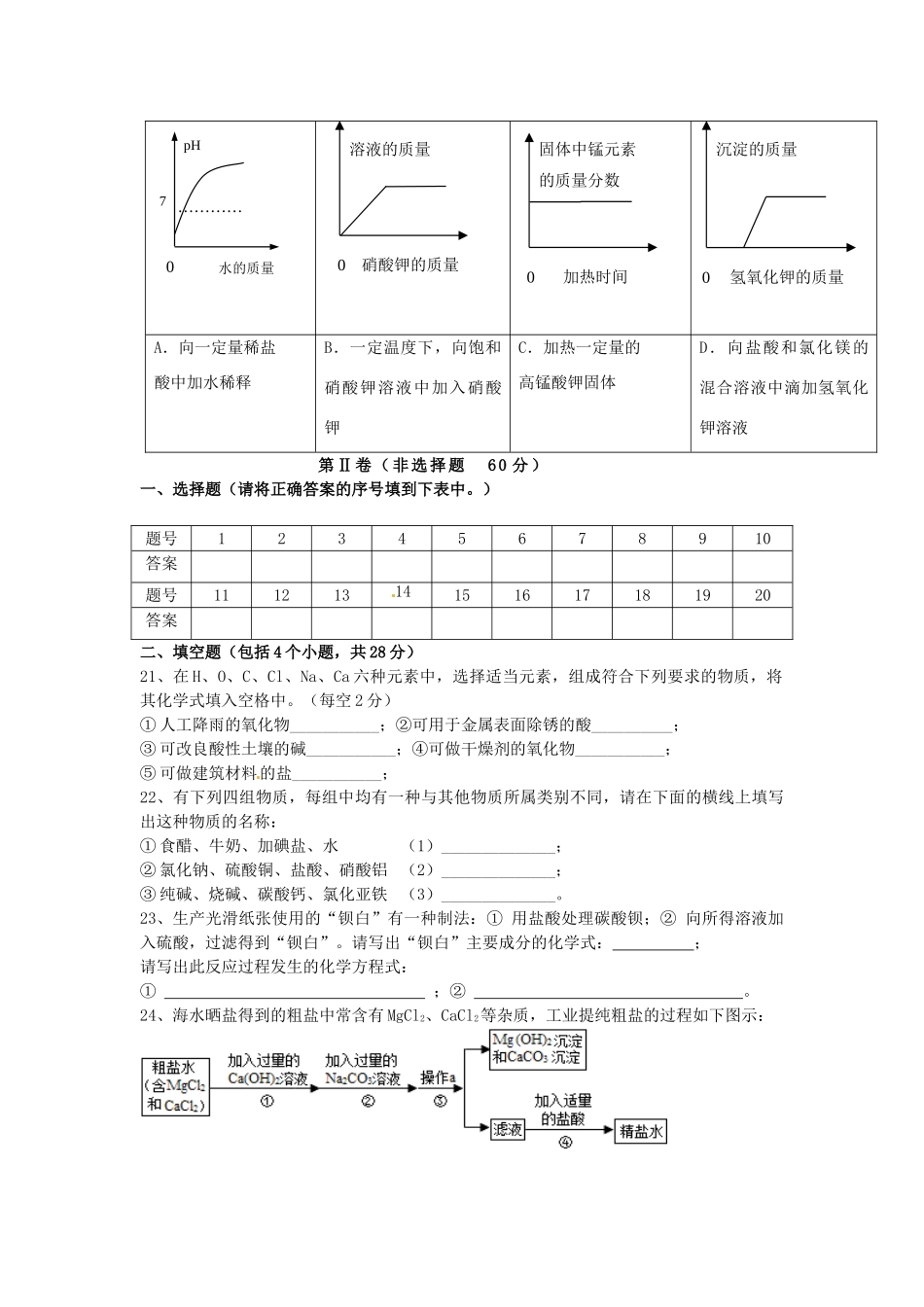 九年级化学下册 第十一单元(盐和化肥)单元综合试卷 新人教版试卷_第3页