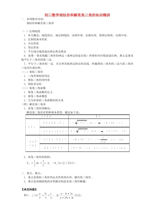 初三数学相似形和解直角三角形知识精讲 首师大版 试题