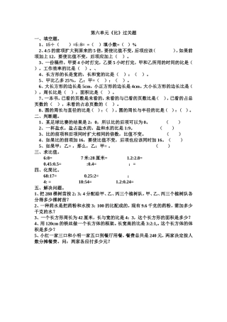 六年级数学《比》过关题