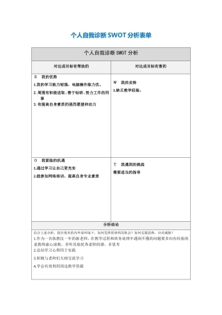 第一步骤所需文档：个人自我诊断SWOT分析表陈裕楚