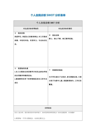 聂玉个人自我诊断SWOT分析表