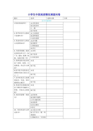 农村小学课外阅读调查问卷