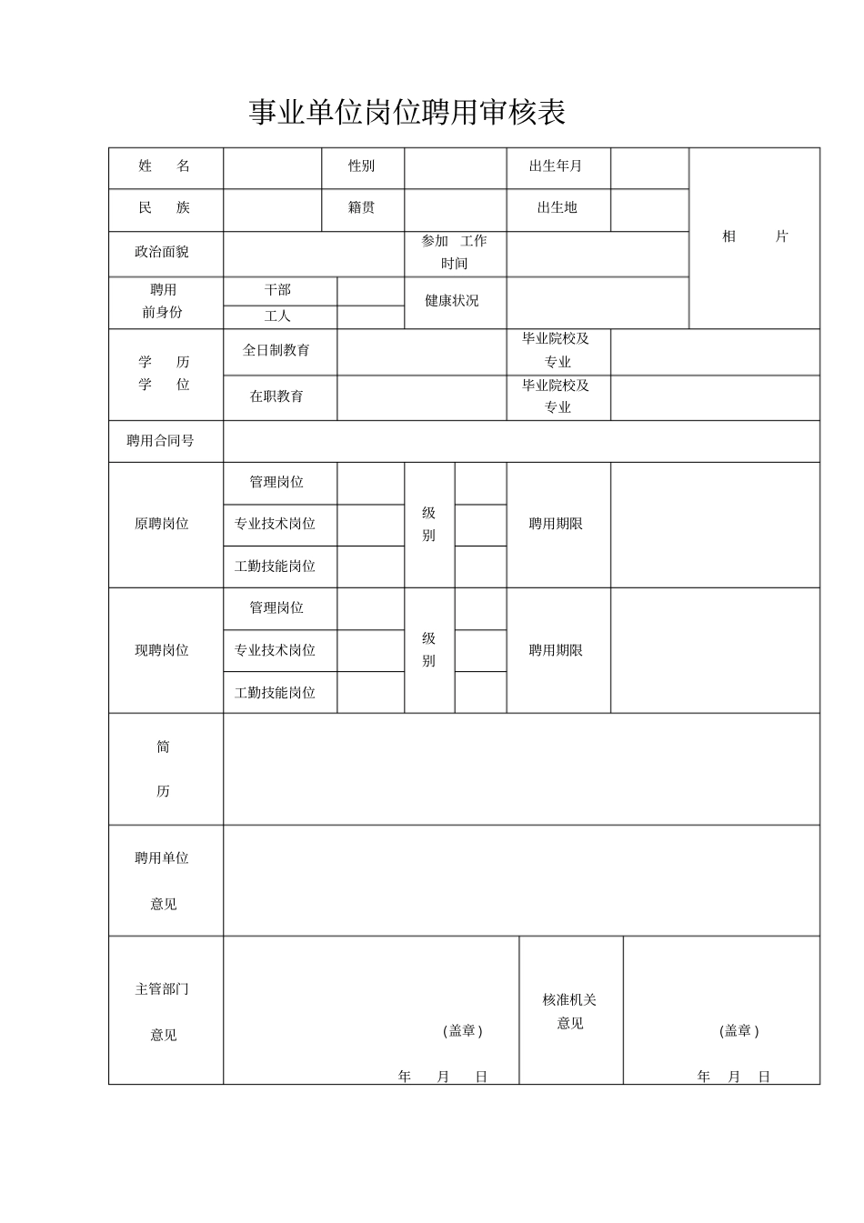 事业单位岗位聘用审核表_第1页