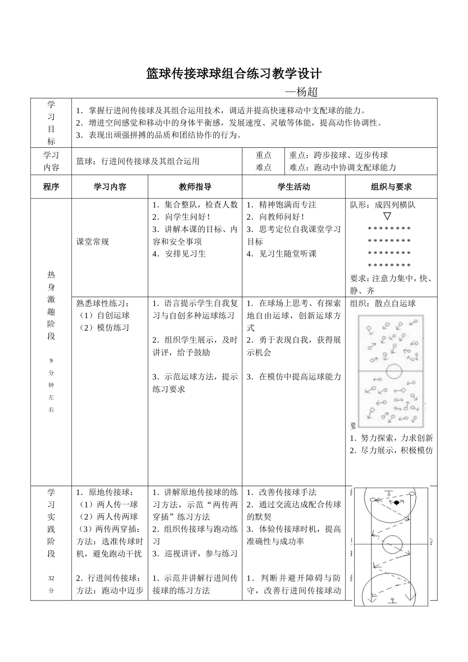 篮球传接球球组合练习教学设计_第1页