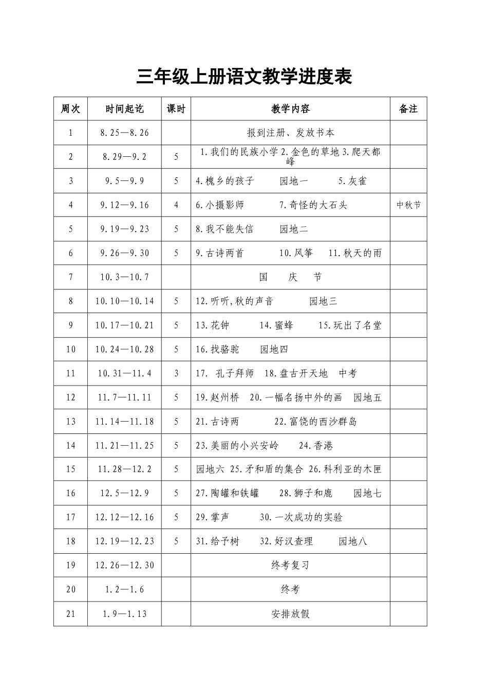三年级上册语文教学进度表_第1页