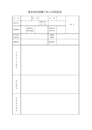 事业单位招聘工作人员审批表