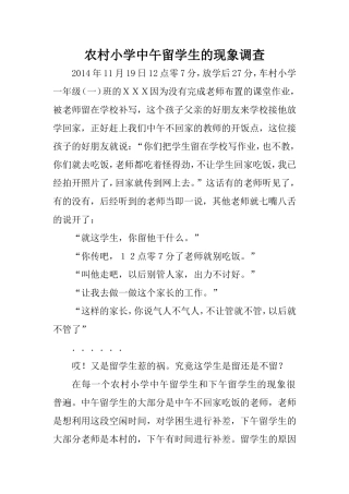 农村小学中午留学生的现象调查
