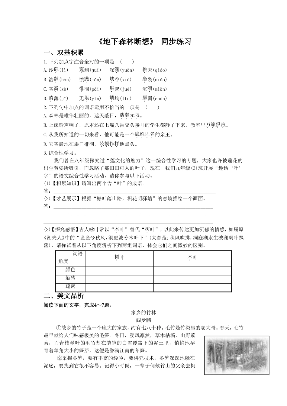 《地下森林断想》-同步练习2_第1页