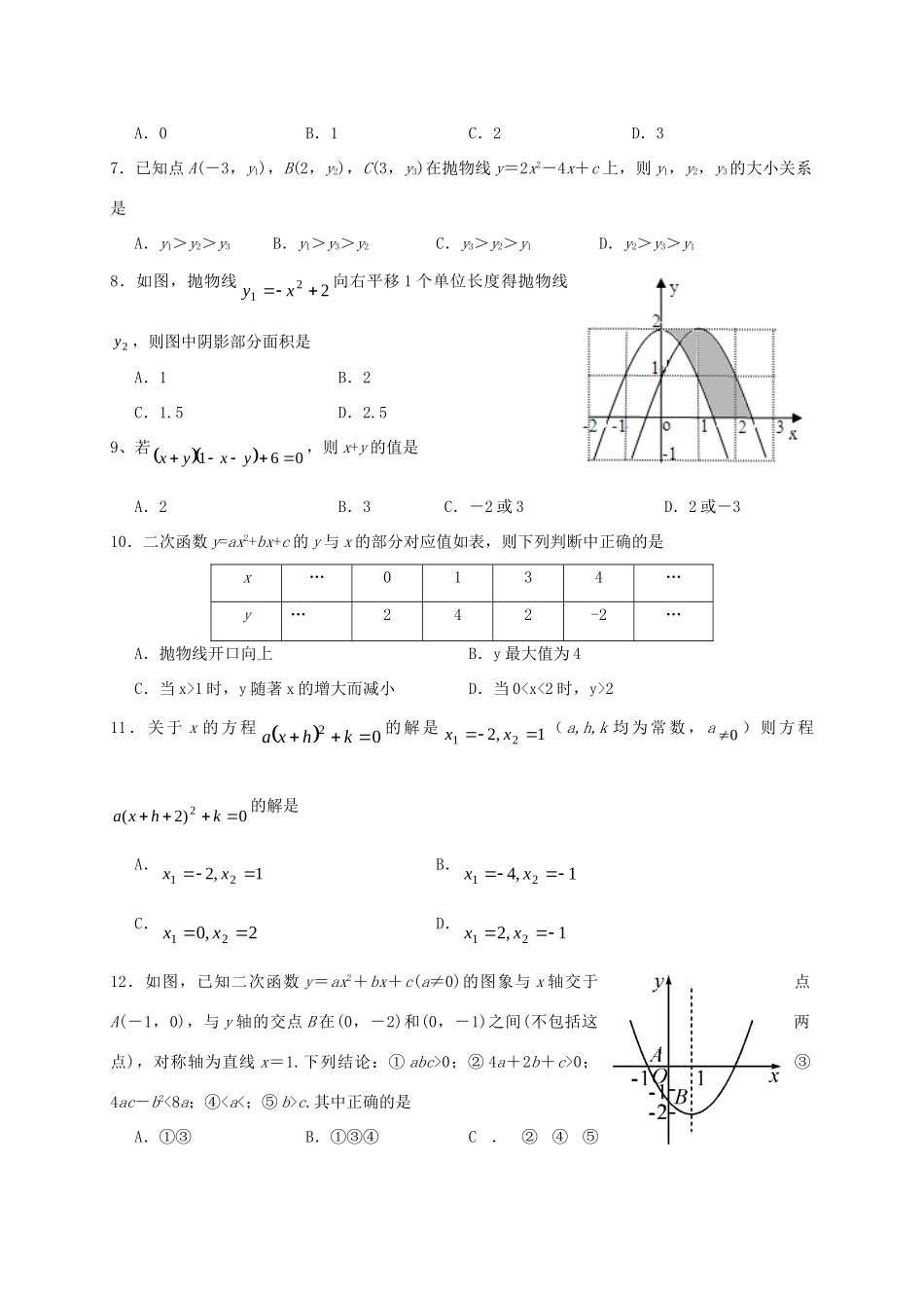 九年级数学上学期第一次学情调研测试试卷_第2页