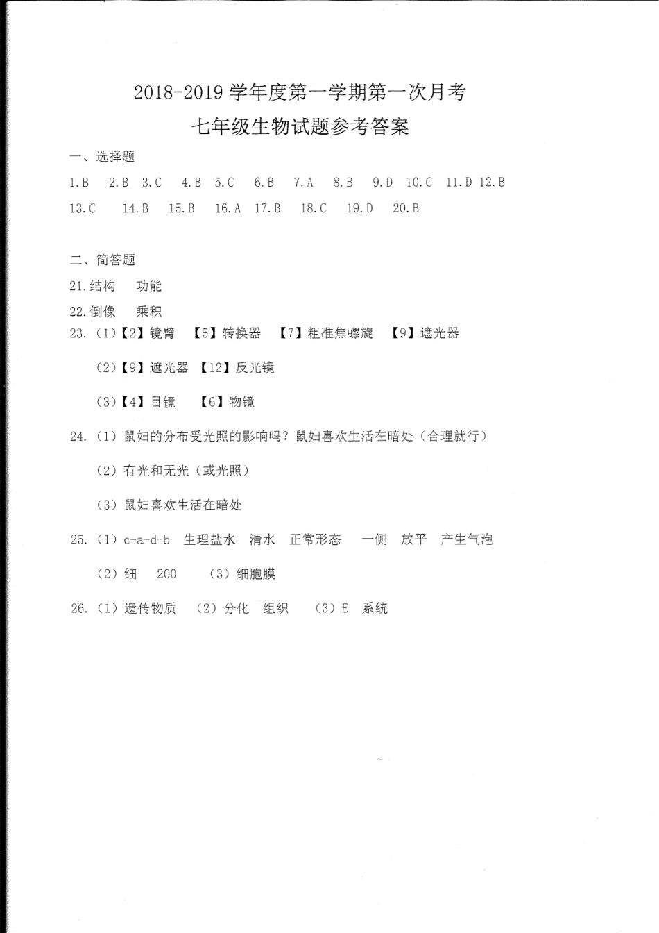 山东省菏泽市东明县七年级生物上学期第一次月考(10月)试卷答案(pdf) 新人教版 山东省菏泽市东明县七年级生物上学期第一次月考(10月)试卷(pdf) 新人教版_第1页