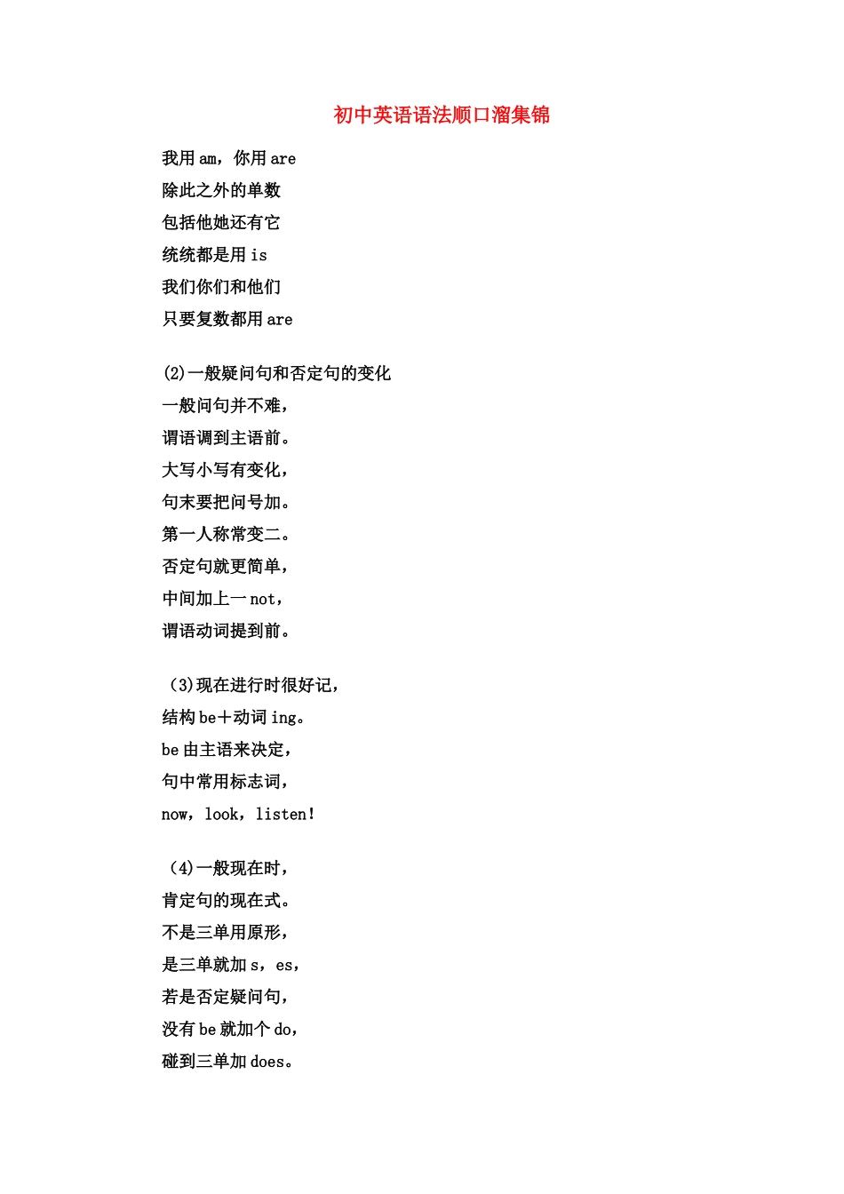 初中英语语法顺口溜集锦专题辅导 试题_第1页