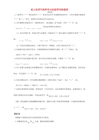 初三化学气体符号与沉淀符号的使用 专题辅导 不分版本 试题