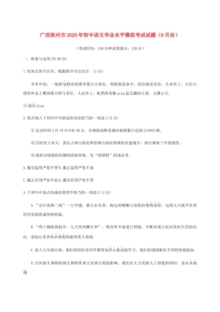 初中语文学业水平模拟考试试题(6月份) 试题