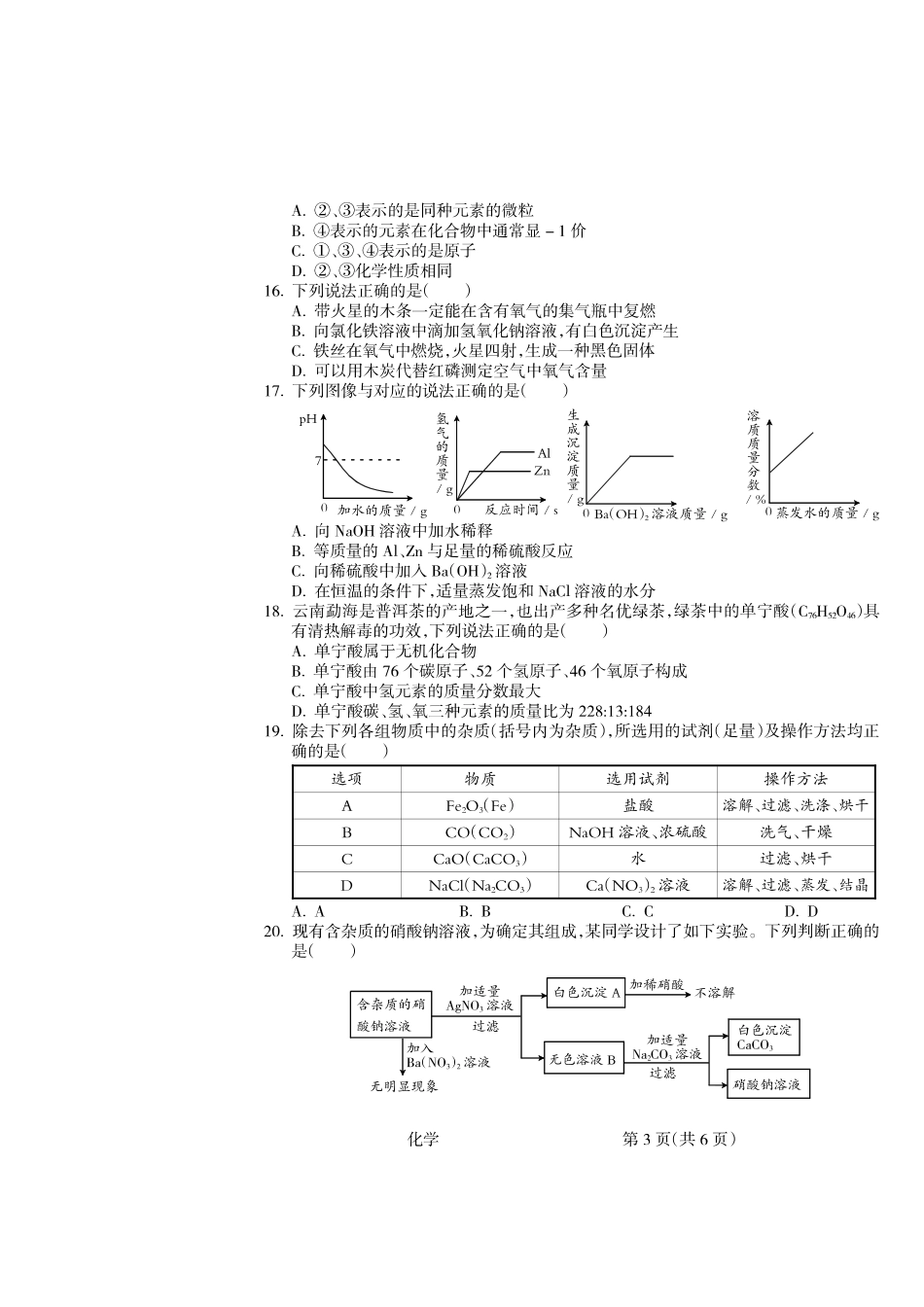 九年级化学下学期学业考查结业考试试卷(pdf) 新人教版试卷_第3页