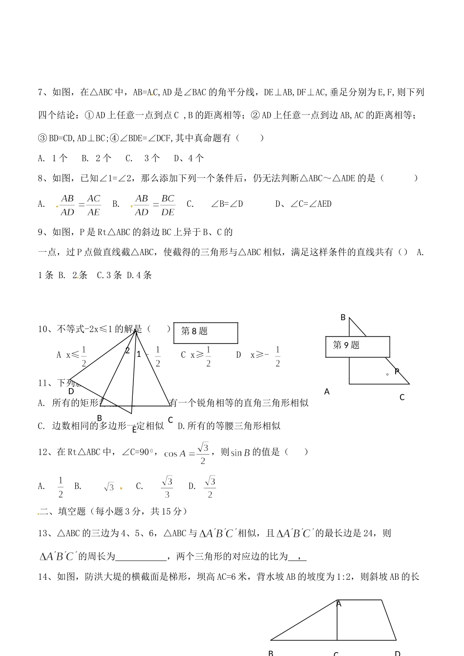 山东省泰安市岱岳区大汶口镇八年级数学期末测试卷试卷_第2页