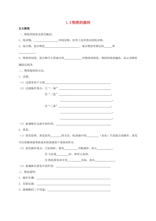 九年级化学上册 13 物质的提纯校本作业(新版)沪教版试卷